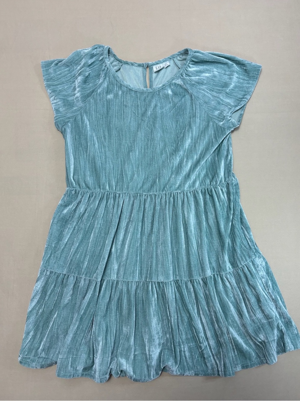 Gap Girls Light Teal Tiered Short Sleeve Velour Dress Size XXL